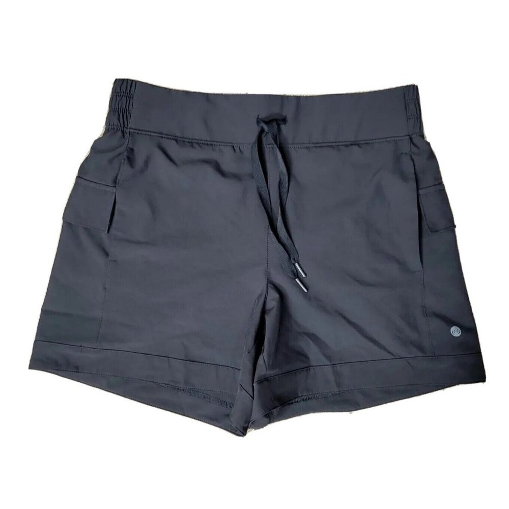 Apana SZ M Black Athletic Yoga Pockets Drawstring Elastic Waist Shorts High Rise
